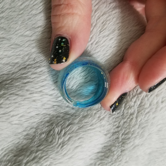 Aqua Blue Glass Ring with Gold Flecks, Size 7 - Picture 6 of 8